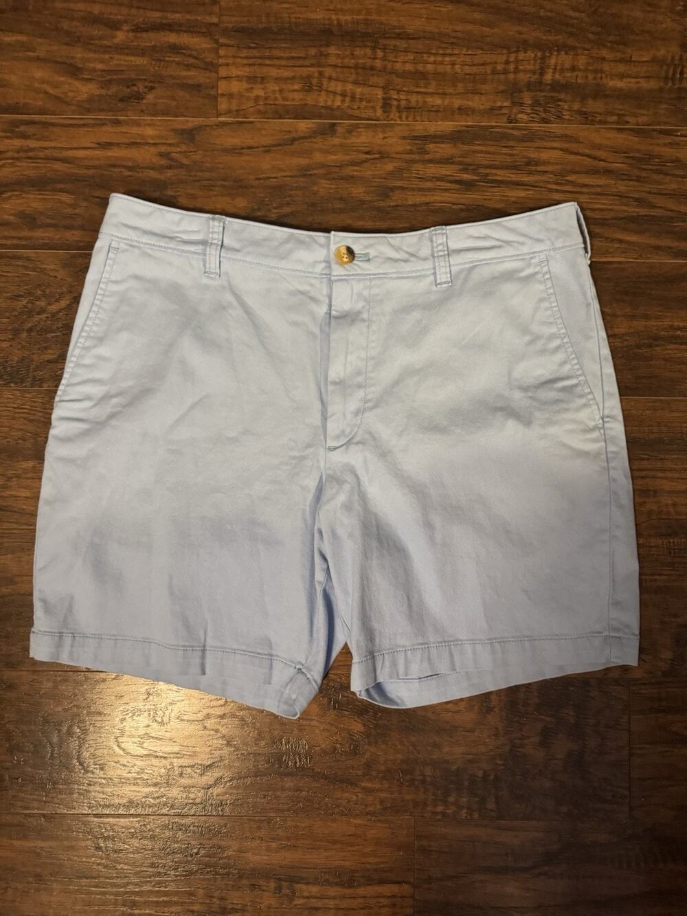 IZOD Saltwater Chino Shorts Mens 34x7 Blue Stretch Flat Front Casual Coastal